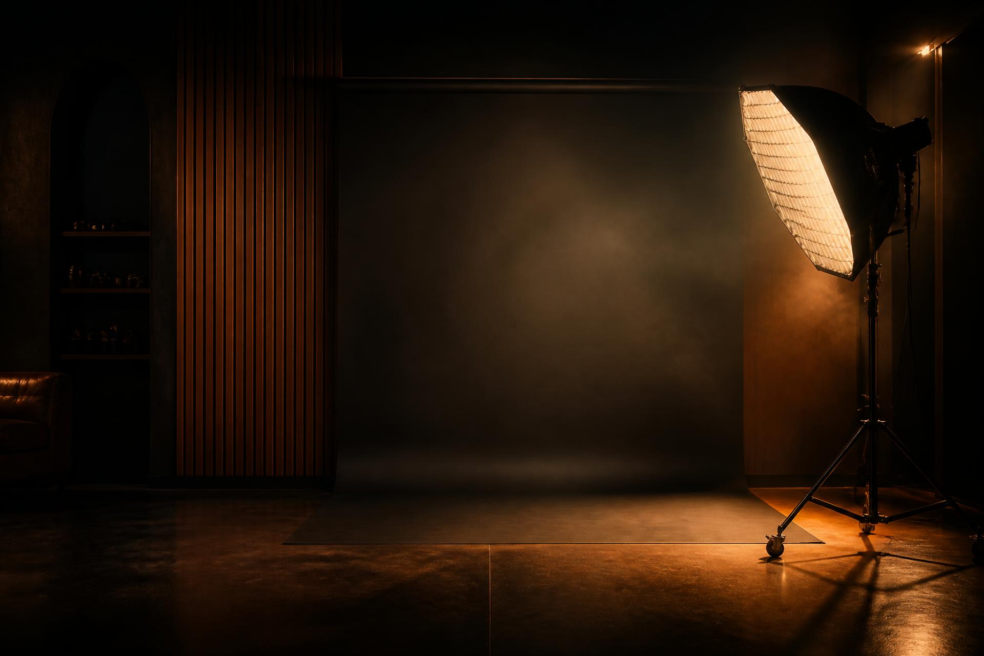 Sala del estudio de Ricardo Alicea Studio con iluminación cinematográfica